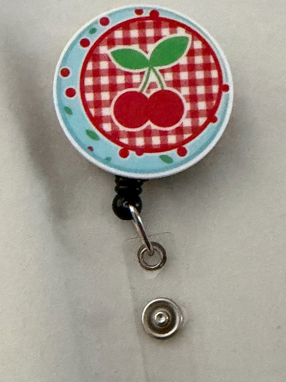 Cherry Badge Reel with Red Gingham